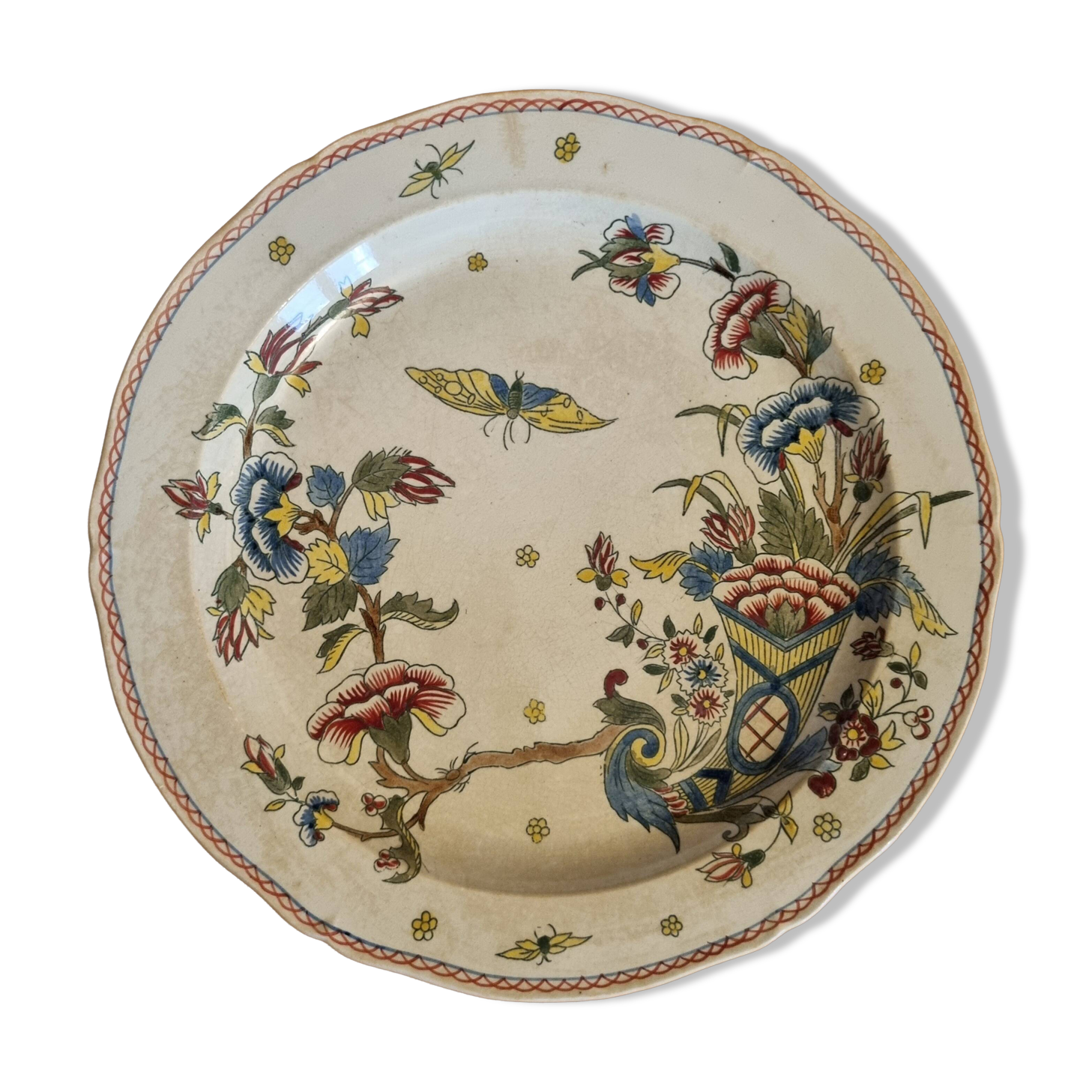 Large antique plate in Gien earthenware with Cornucopia pattern Ø 28 cm
