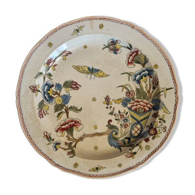 Grande assiette ancienne en faience de Gien motif Corne d'abondance Ø 28 cm