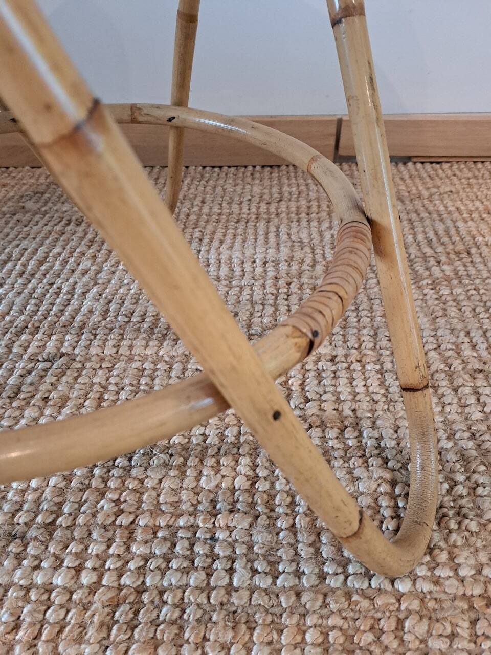 Vintage round bamboo and rattan table