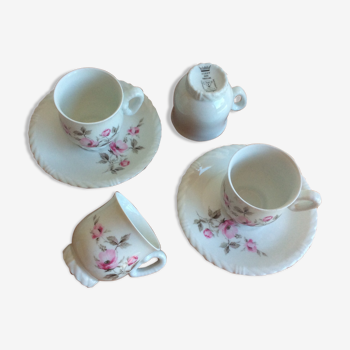 Set of 4 cups and 2 under cups High porcelain Berry "Ropes"