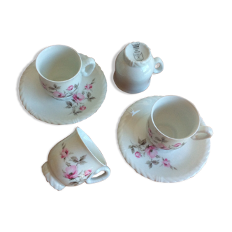 Set of 4 cups and 2 under cups High porcelain Berry "Ropes"