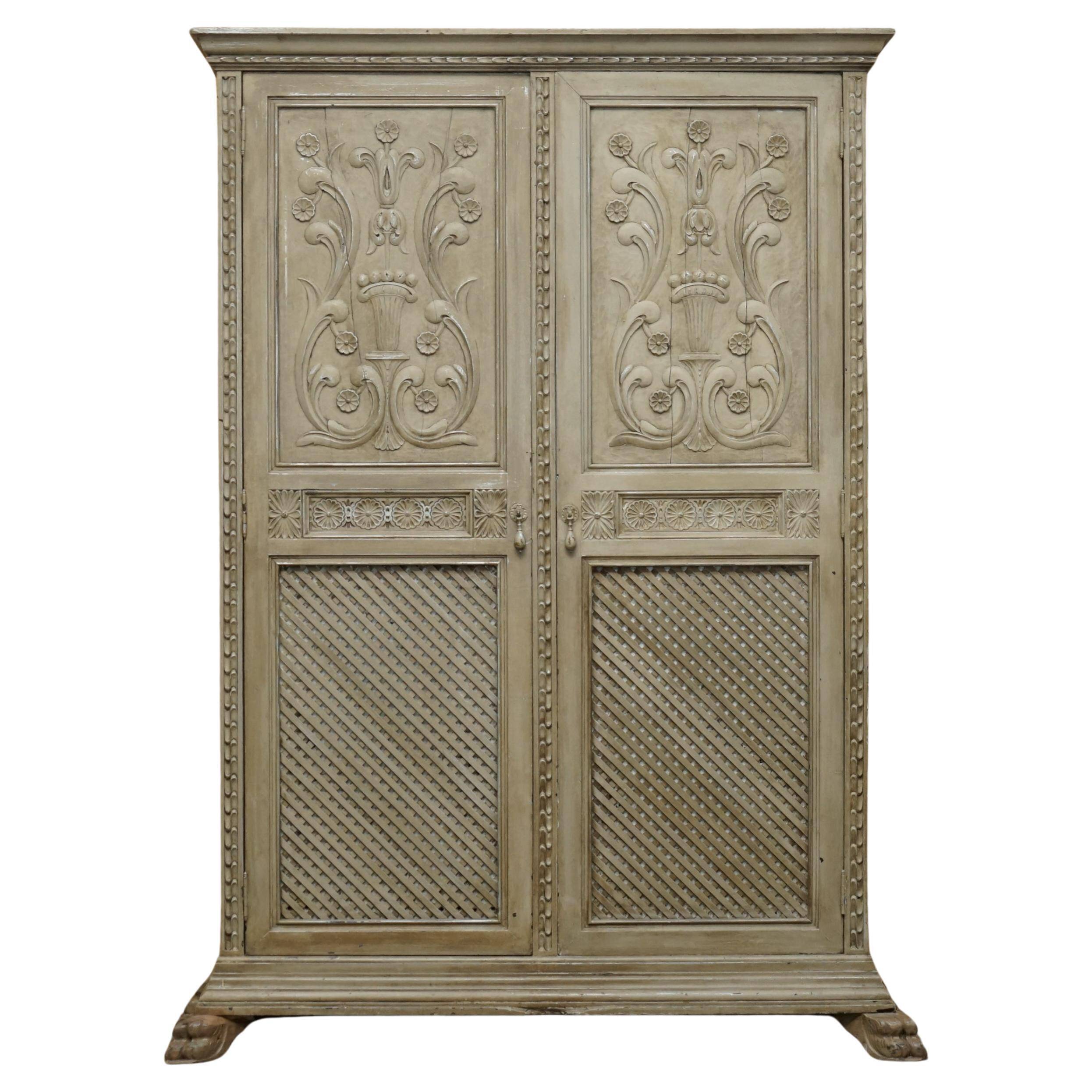 Jacobean Revival armoire, hand-carved, painted - 1840-1860