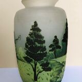 Multilayered glass vase engraved with acid