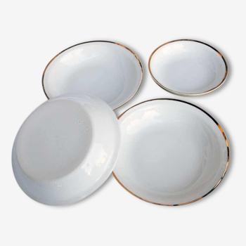 Former flat hollow & plates in porcelain white and gold Vintage, antique French