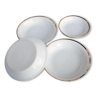 Former flat hollow & plates in porcelain white and gold Vintage, antique French