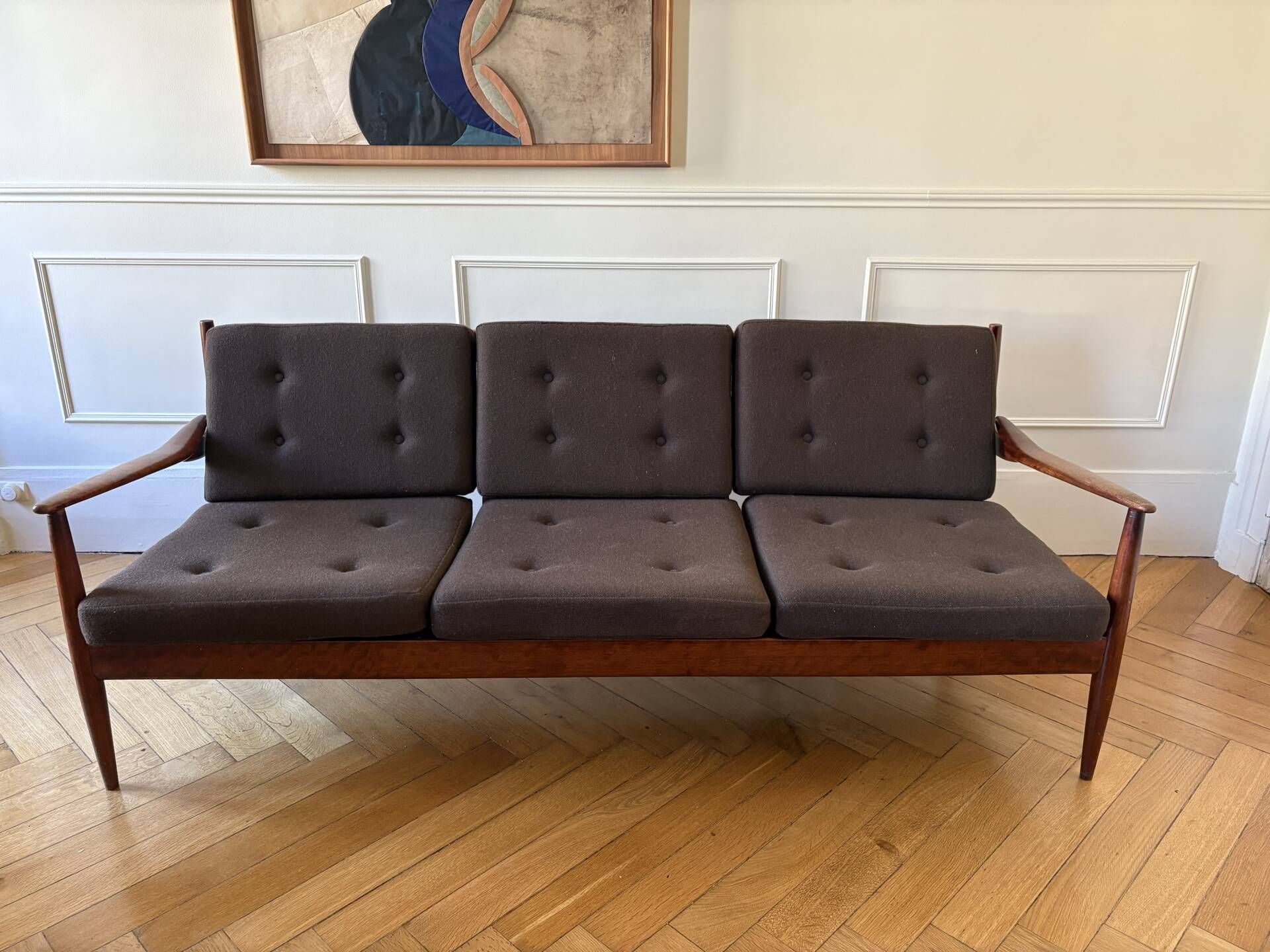Teak and Danish Scandinavian wool sofa