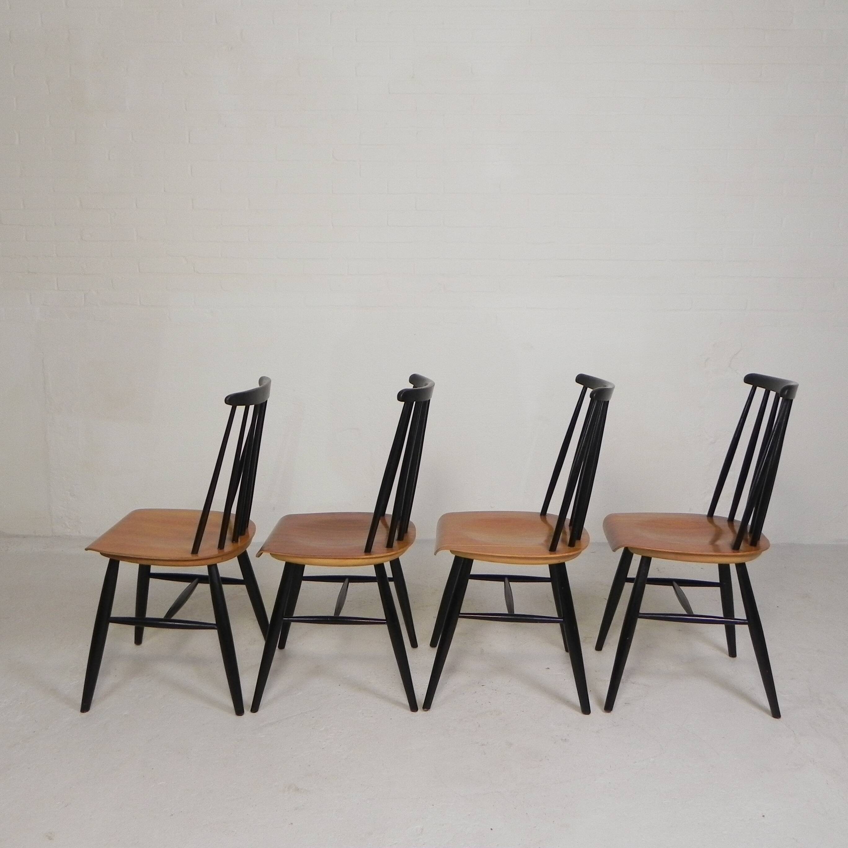 Set of 4 Fanett model slatted chairs, Tapiovaara, 1960s