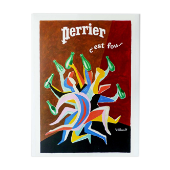 Original antique advertising poster Perrier c'est fou La danse Villemot 1979