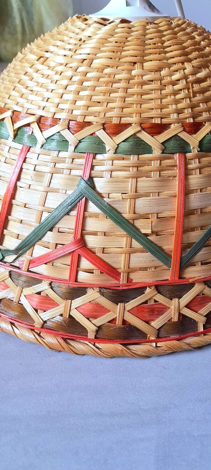 Woven wicker pendant light, 1970s.