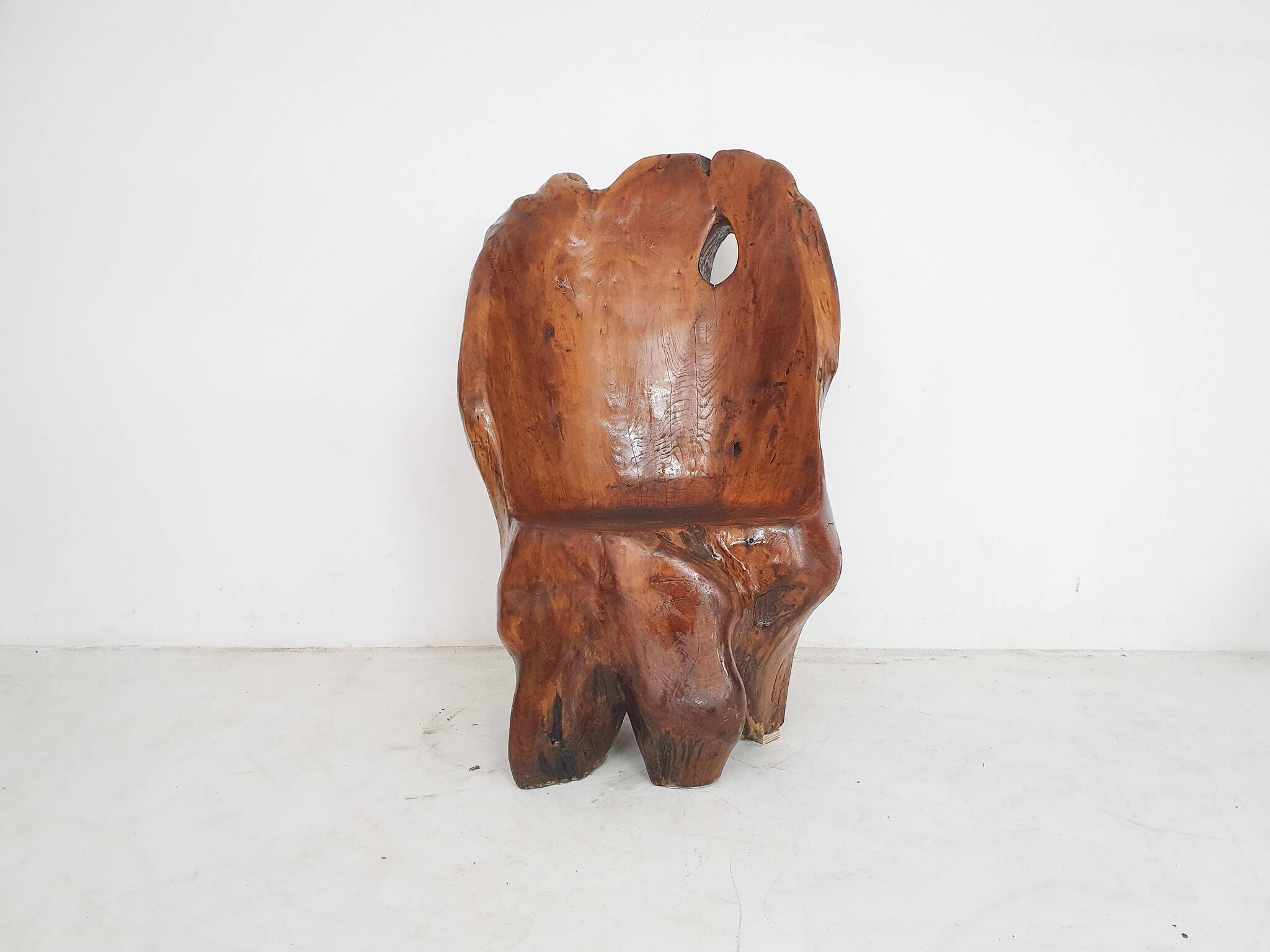 Hand carved wooden tree trunk chair, 1970's