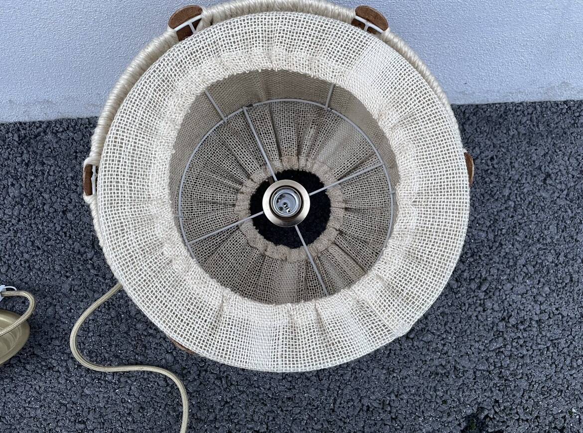 Scandinavian style jute and wood pendant light