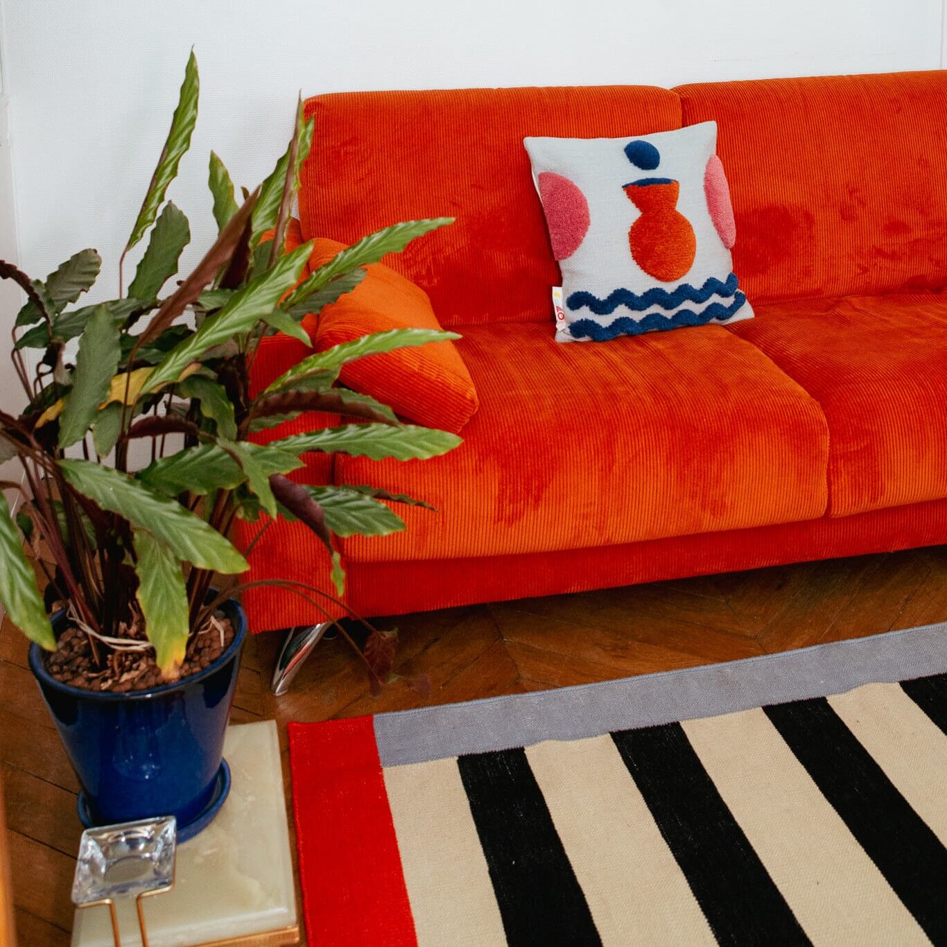 Handmade Wool Cushion Cover Orange Vase 45 x 45 cm