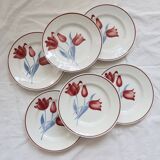 6 vintage earthenware flat plates from the Moulin des Loups Simone series