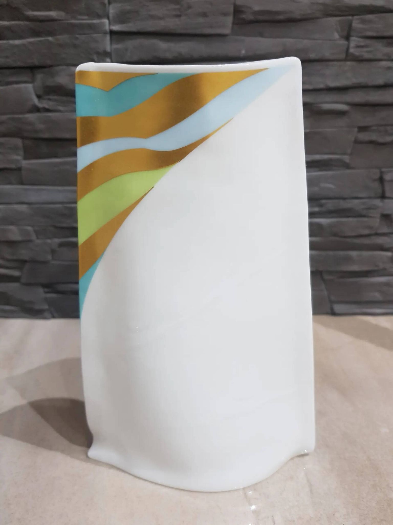 Vase parchment, white porcelain decorated, designed by J. van Loon, Rosenthal, Germany, 1980s.