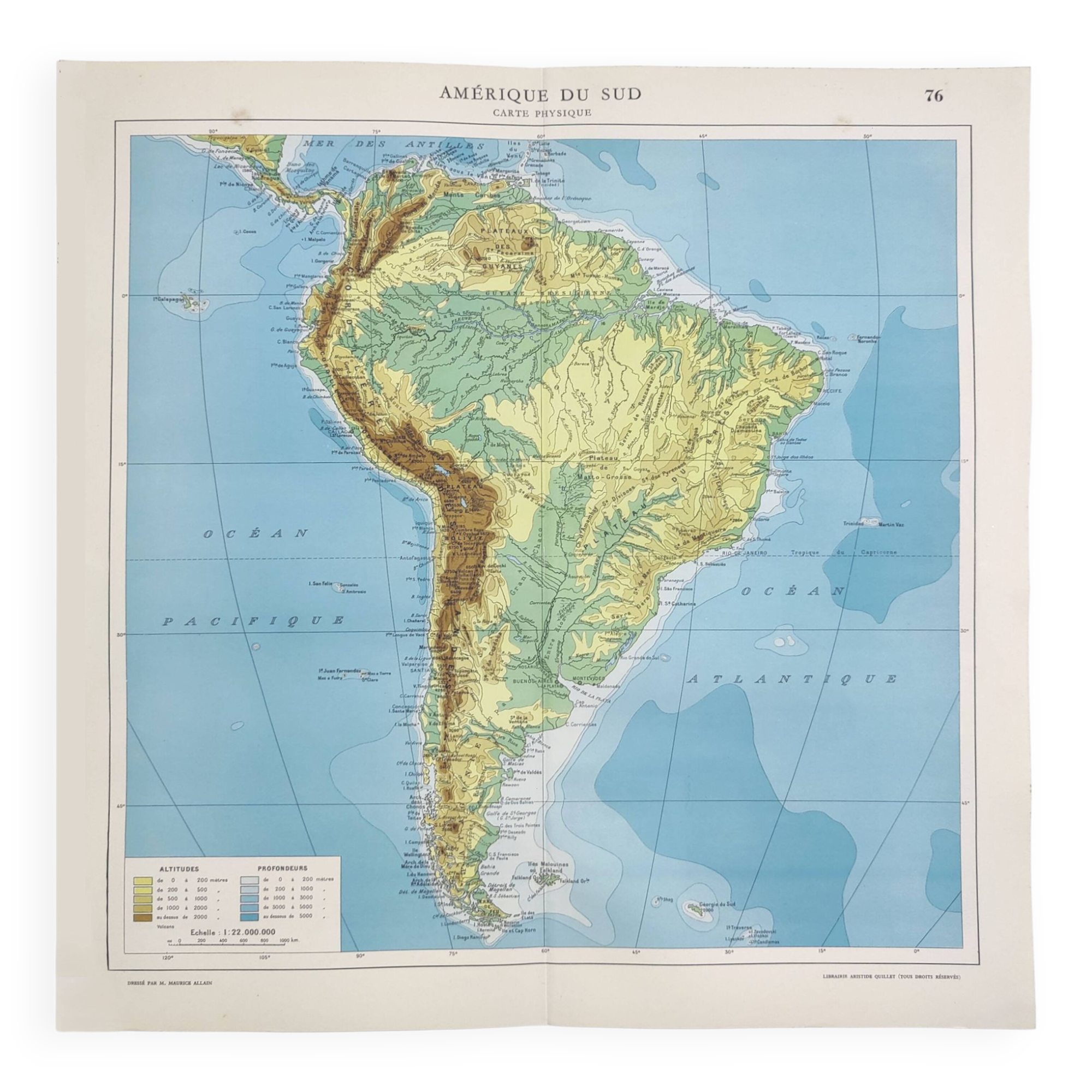 Carte de Amérique du Sud vintage de 1950