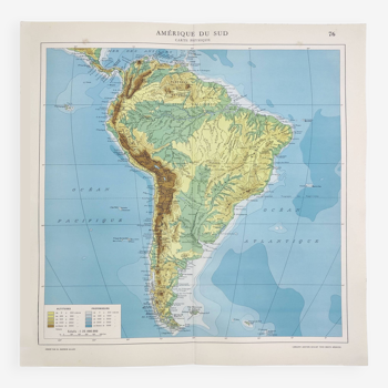 Carte de Amérique du Sud vintage de 1950