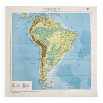 Carte de Amérique du Sud vintage de 1950
