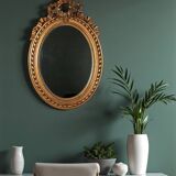 Miroir ovale cadre ancien style Louis XVI bois stuc doré d'origine 58x40 cm