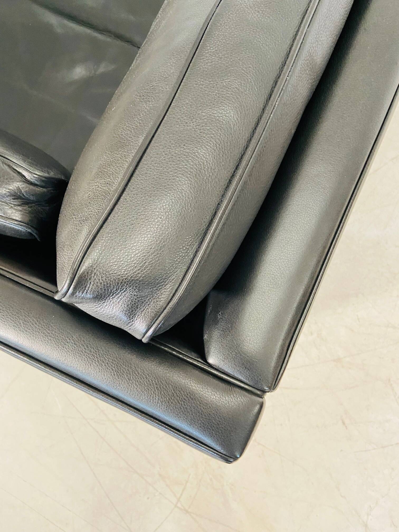 Vintage retro danish mogens hansen 2 person black leather sofa