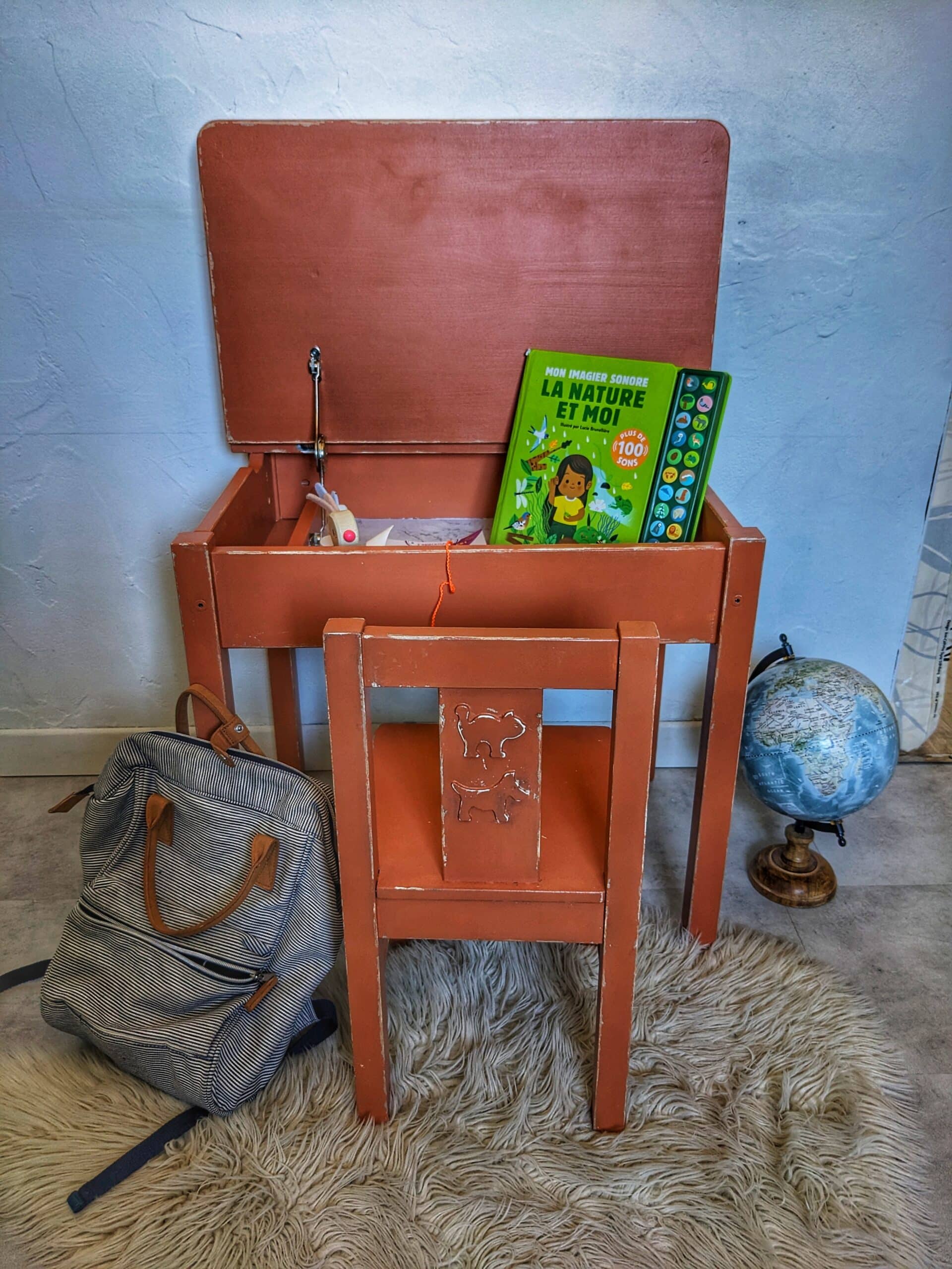 Bureau et chaise écolier terracotta