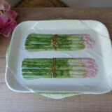 Antique asparagus dish - vintage slurry ceramic