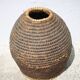 Old basket, burgundy straw and bramble, woven basket, interior decoration, pantry, flowerpot