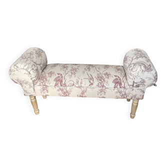 Banc vintage bout de lit blanc et rose