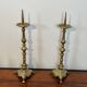 Pair of Large Brass Altar Candlesticks with Baluster Shaft and Tripod Base