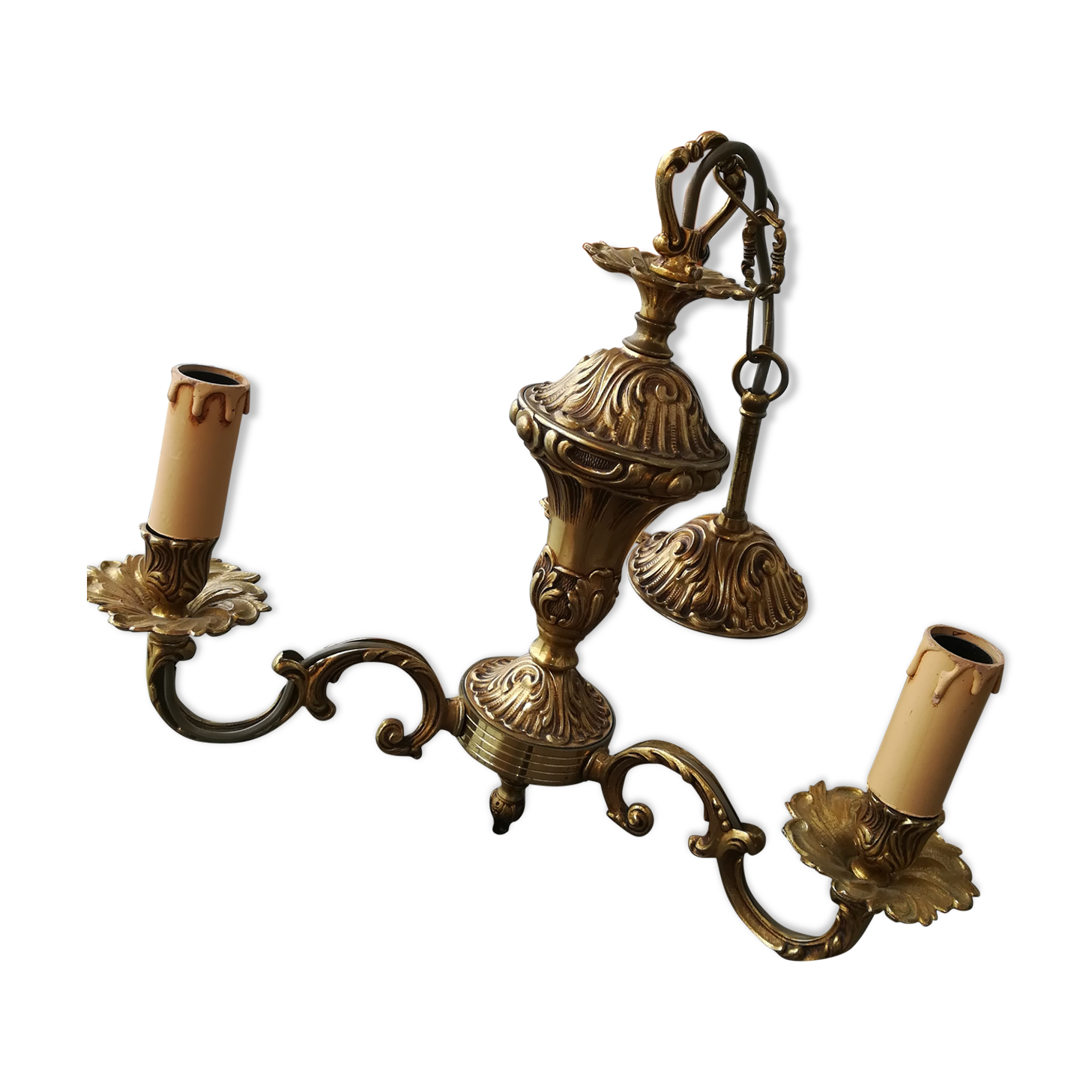 Three-branched brass chandelier