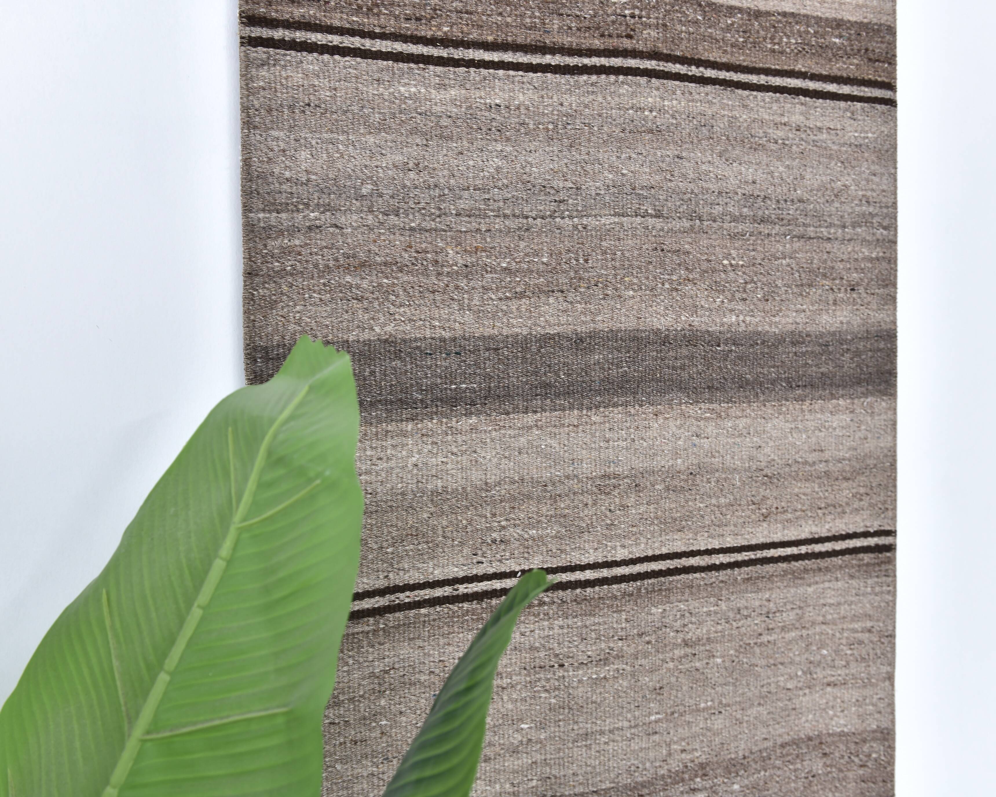 2x9 Brown Beige Striped Kilim Runner Rug 71x279Cm SK 241367