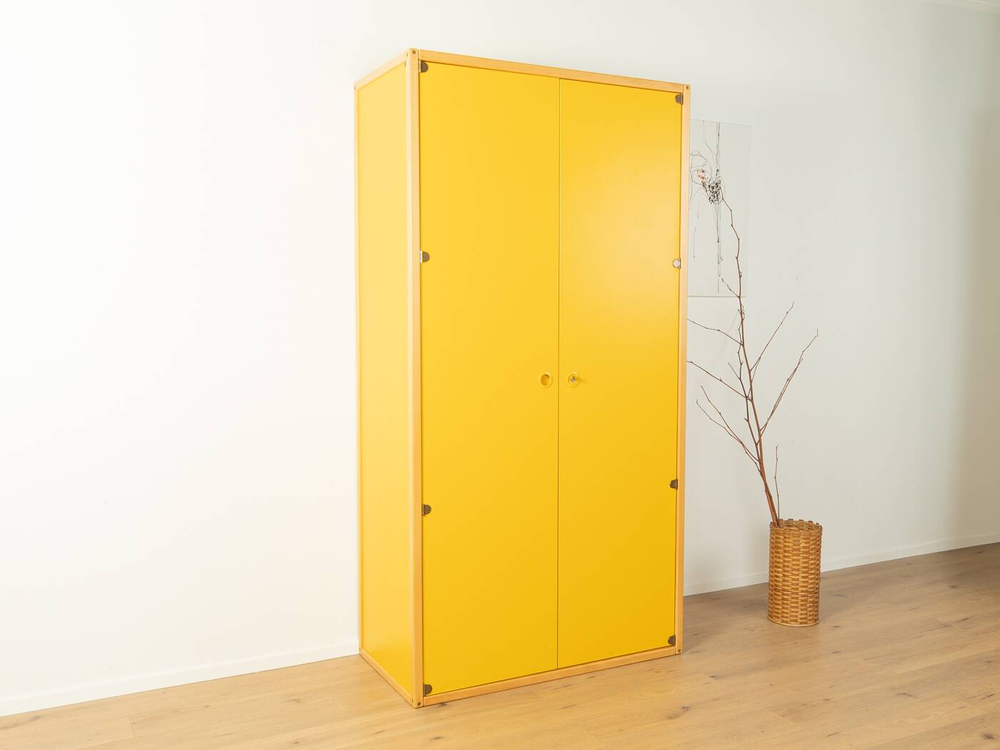 Wardrobe from the Profilsystem collection by Flötotto, 1970s, yellow HPL, beech frame