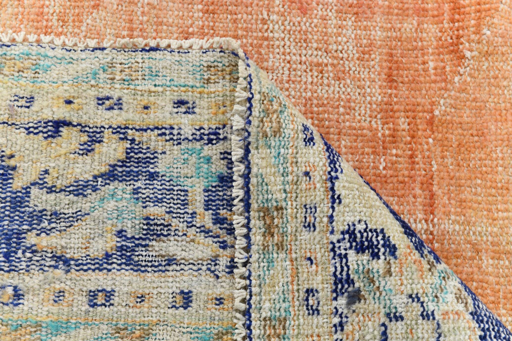 Blue Orange 250x350 cm Carpet, Vintage Large Rug, Turkish Antique Rug.