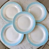 set of 5 pastel gradient sky blue dessert plates from the 40s and 50s