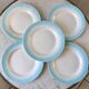 set of 5 pastel gradient sky blue dessert plates from the 40s and 50s