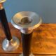 Trio of metal and wood candlesticks from the 80s