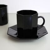 4 cups and black saucers Octime Arcoroc 80's