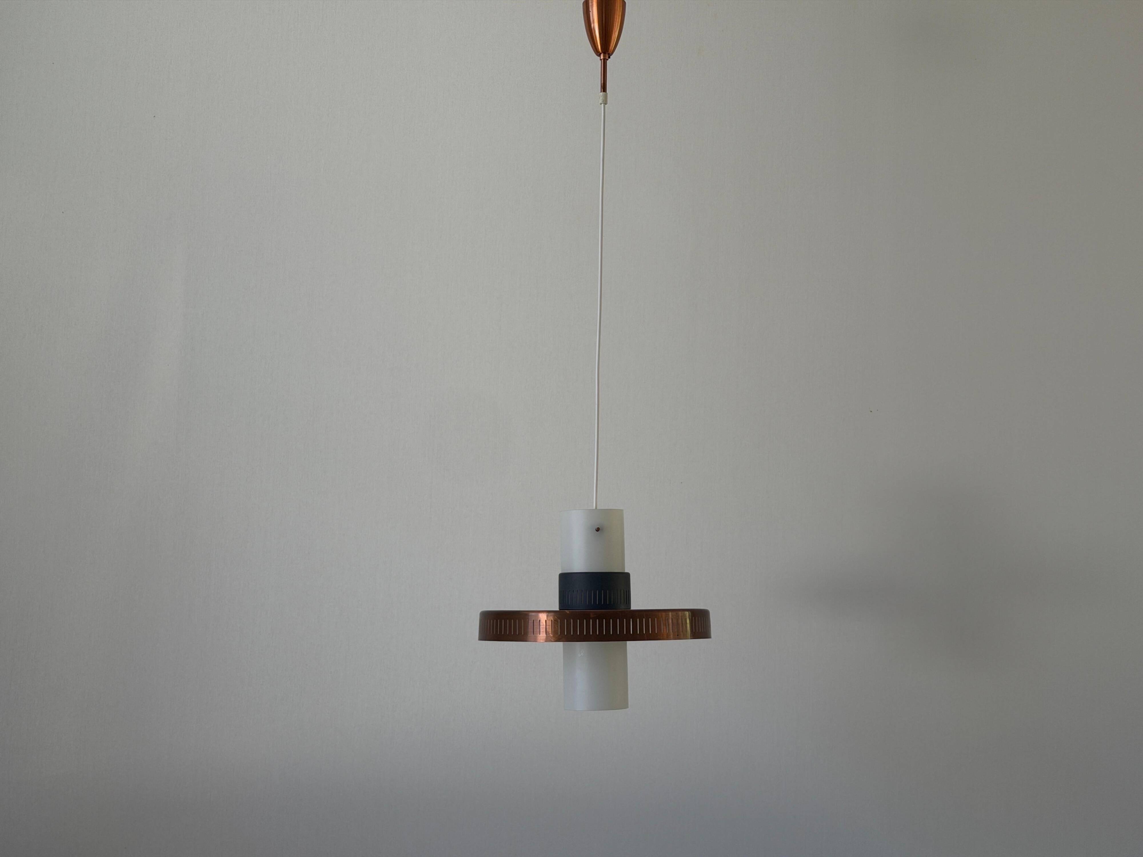 Glass ceiling light with a copper-coloured metal frame, 1960s, Germany.