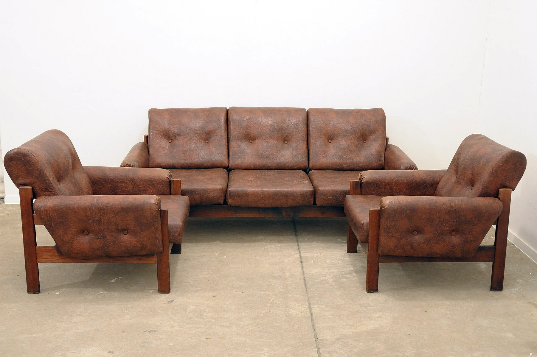 Ensemble de salon en similicuir vintage, années 1970, Tchécoslovaquie