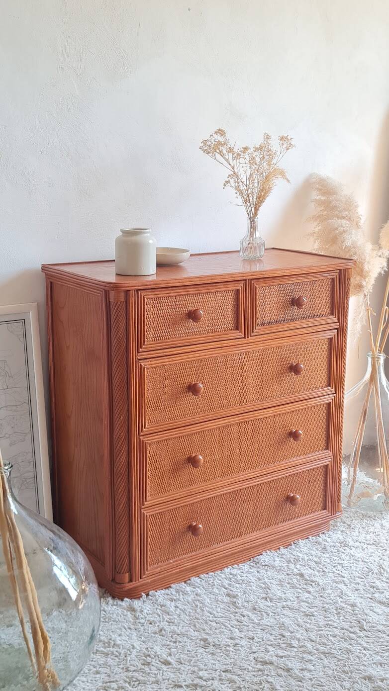 Vintage rattan chest of drawers