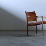 Pair of vintage Per-Olof Scotte "Premier 69" oak armchairs in cognac leather