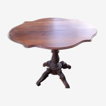 Table ovale violon sur trépied pliable en merisier et noyé