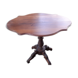 Oval violin table on foldable tripod in cherry and drowned