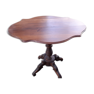 Oval violin table on foldable tripod in cherry and drowned