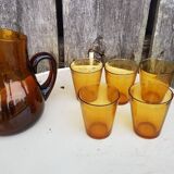 Old orangeade service blown glass carafe + 5 vintage verico glasses #a680