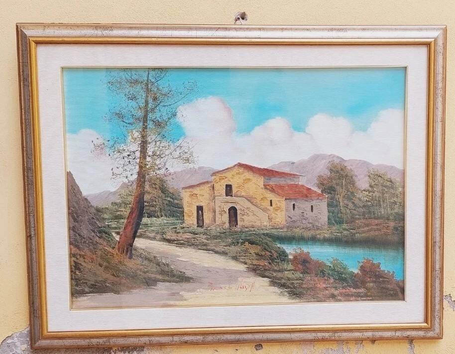 Oil painting on canvas Tuscan landscape R.MORELLI 50x70 60s/70s