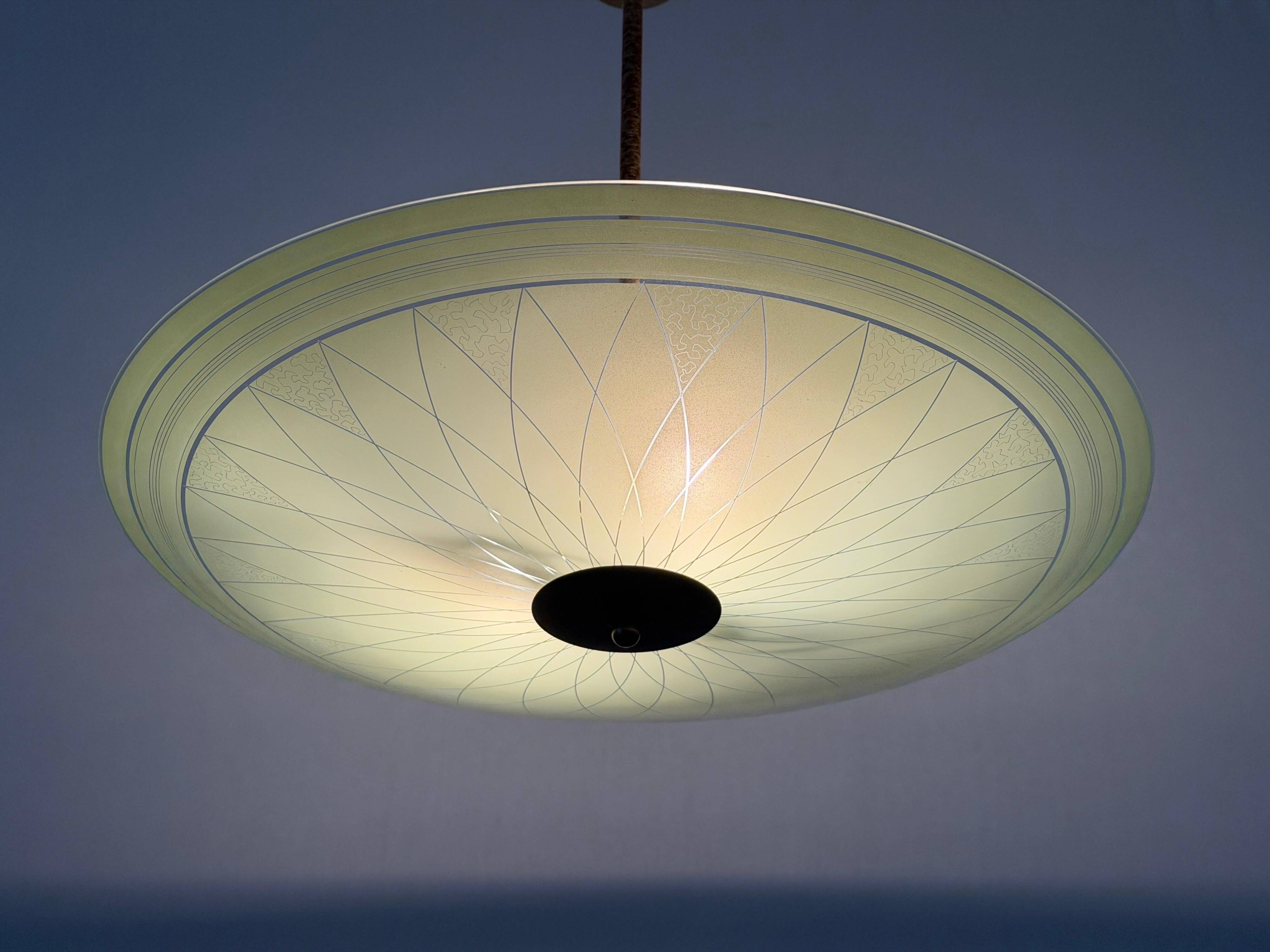 Art Deco ceiling light in green glass, 1940s, Germany