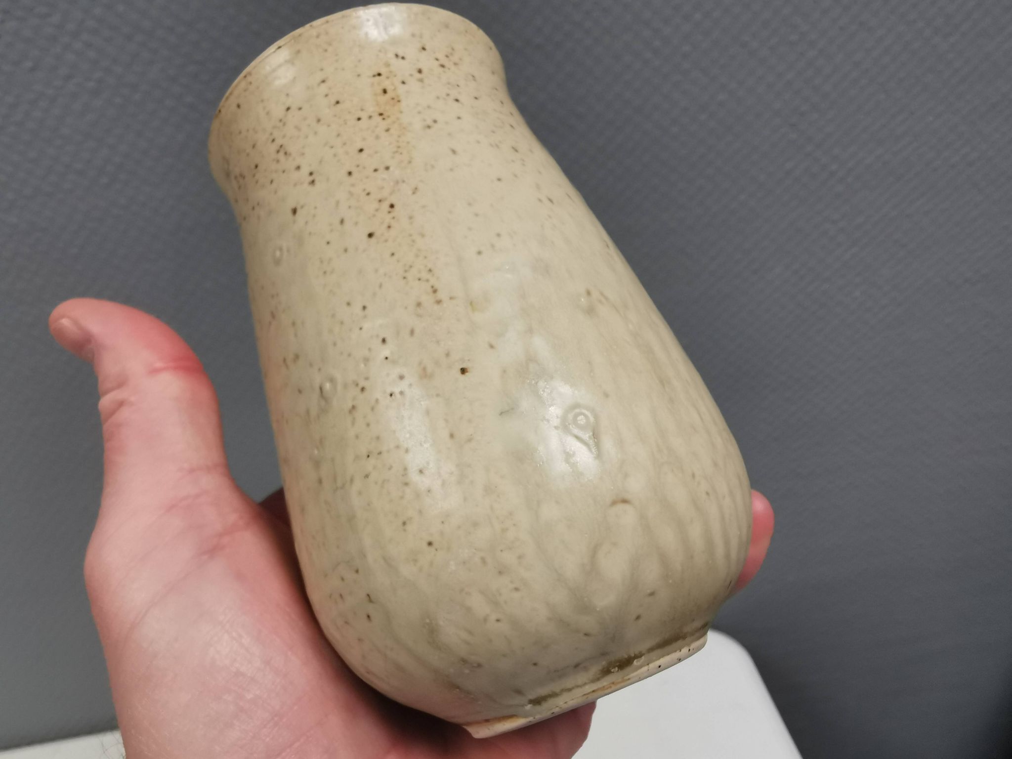 Small vase in beautiful beige glaze. Denmark 1970-80s