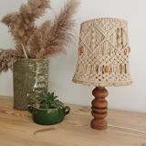 Lampe macramé vintage pied bois