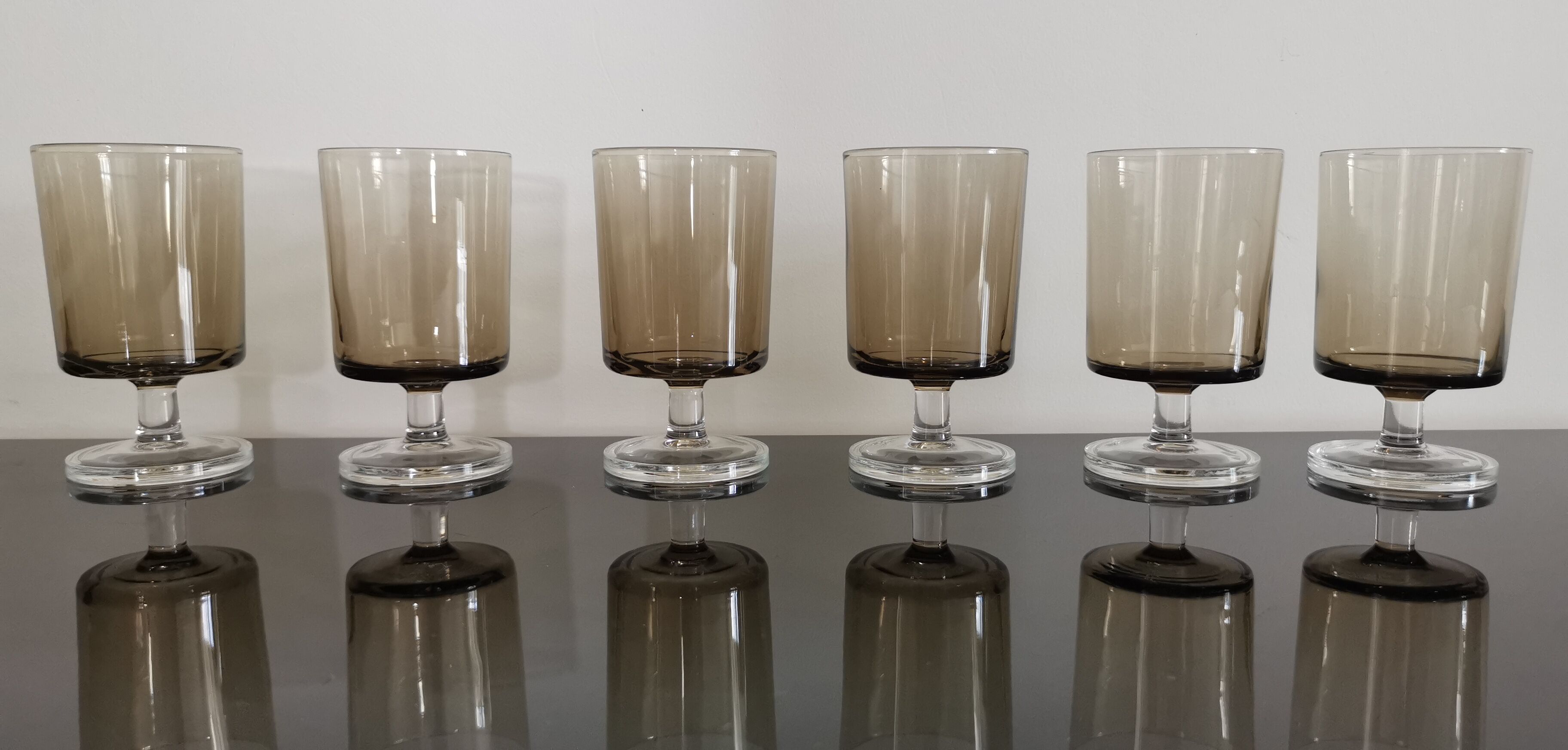 Set of 6 water glasses Cavalier Luminarc smoked vintage 70'S