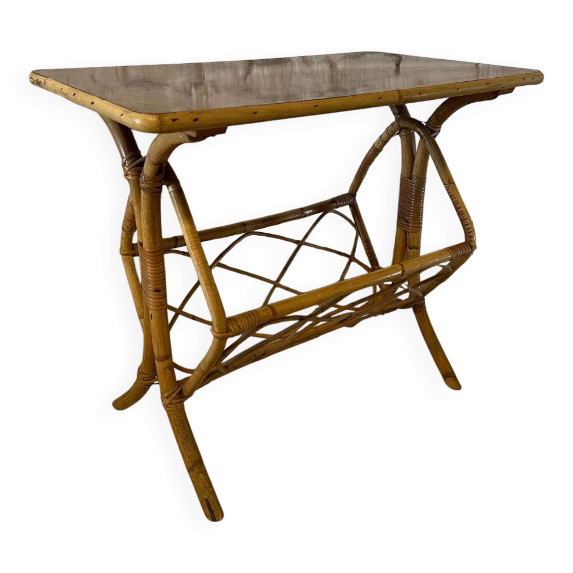 Vintage rattan coffee table with magazine racks
